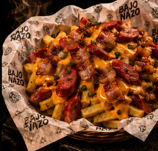 La Imperiosa de Bajonazo: papas, hot dog, cheddar y tocino